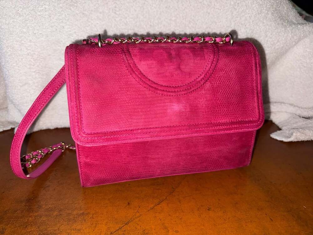Tory Burch Fleming Convertible Shoulder Bag Pink Suede